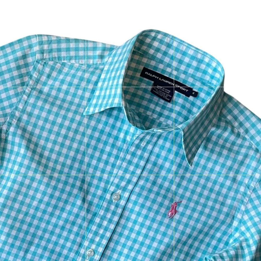 Ralph Lauren Checkered Blouse Women’s Size 4 Aqua and White